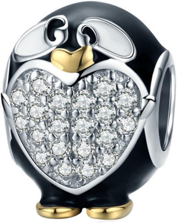 Adorable Penguin Genuine 100% 925 Sterling Silver Clear CZ Charm Beads fit Women Bracelet DIY Jewelry Making SCC463