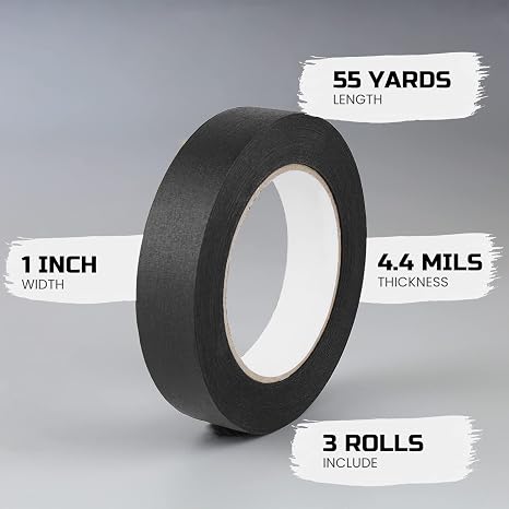 Lichamp 3 Pack Black Painters Tape 1 inch, Black Masking Tape 1 inch x 55 Yards x 3 Rolls (165 Total Yards)