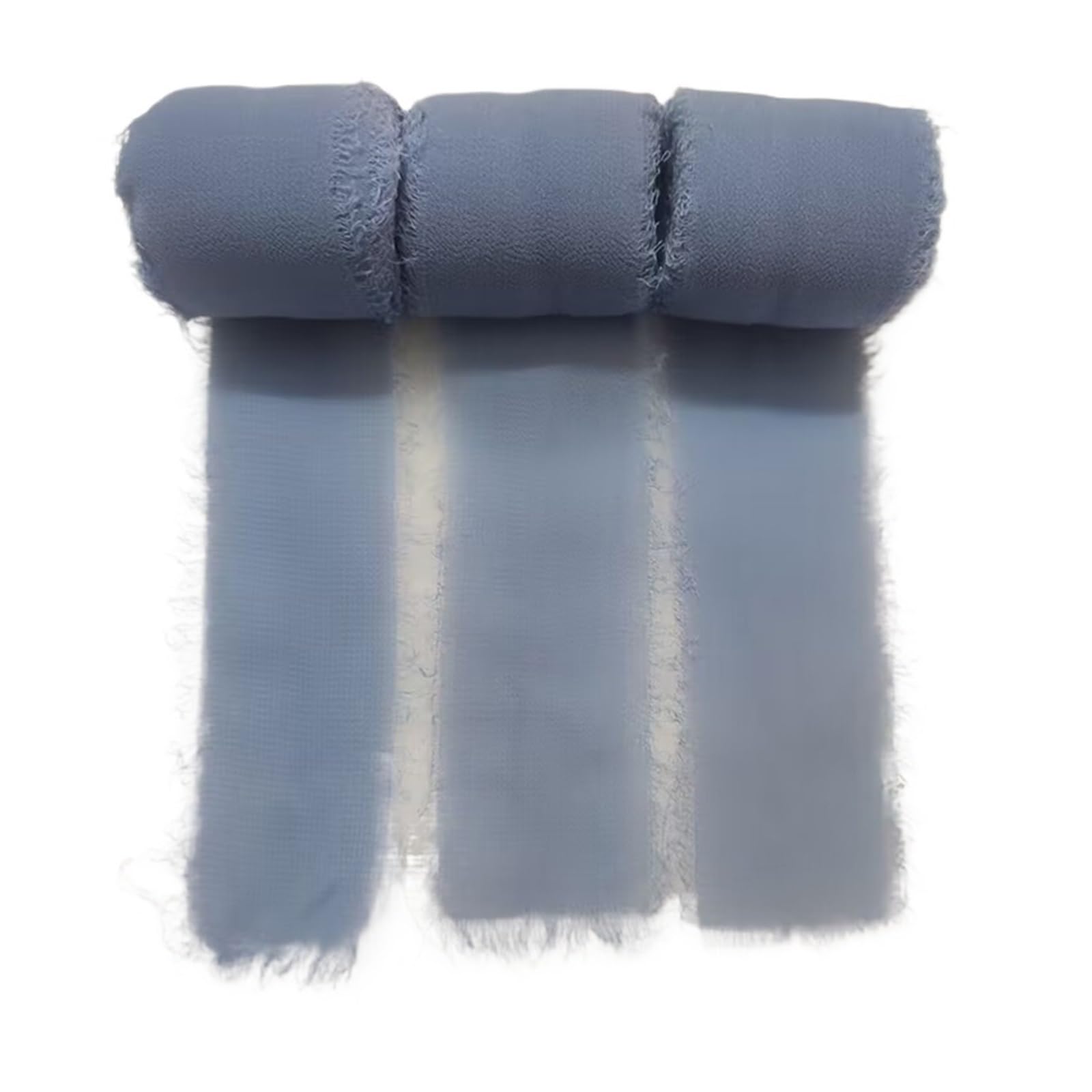 Chiffonband 3 Rollen dunkelgrünes Fransen-Chiffon-Seidenband, handgefertigt, ausgefranste Kanten for Hochzeitseinladungen, Geschenke, DIY-Handwerk, Schleifenverpackung, Krawatten(Dusty Blue)