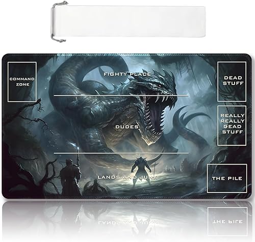 Miniatura 21 de Tapete de juego MTG cosido de alta calidad con zonas y respaldo de goma antideslizante, tapete de juego TCG para MTG y otros juegos de cartas, Dkt