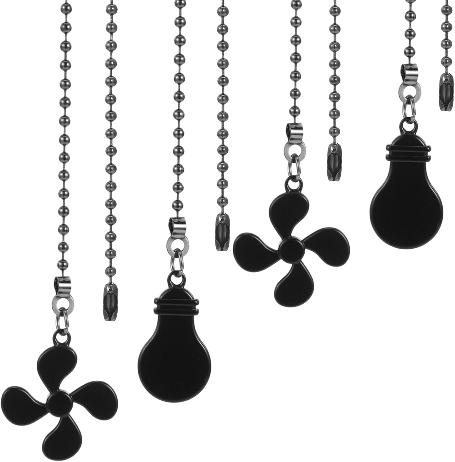 4 Pack Ceiling Light Fan Pull Chain Extension Set 11.81 Inches Fan Lamp Bulb Shaped Pull Chains Extenders for Ceiling Lamp, Decorative Cord Extender for Living Room Bedroom(Black)