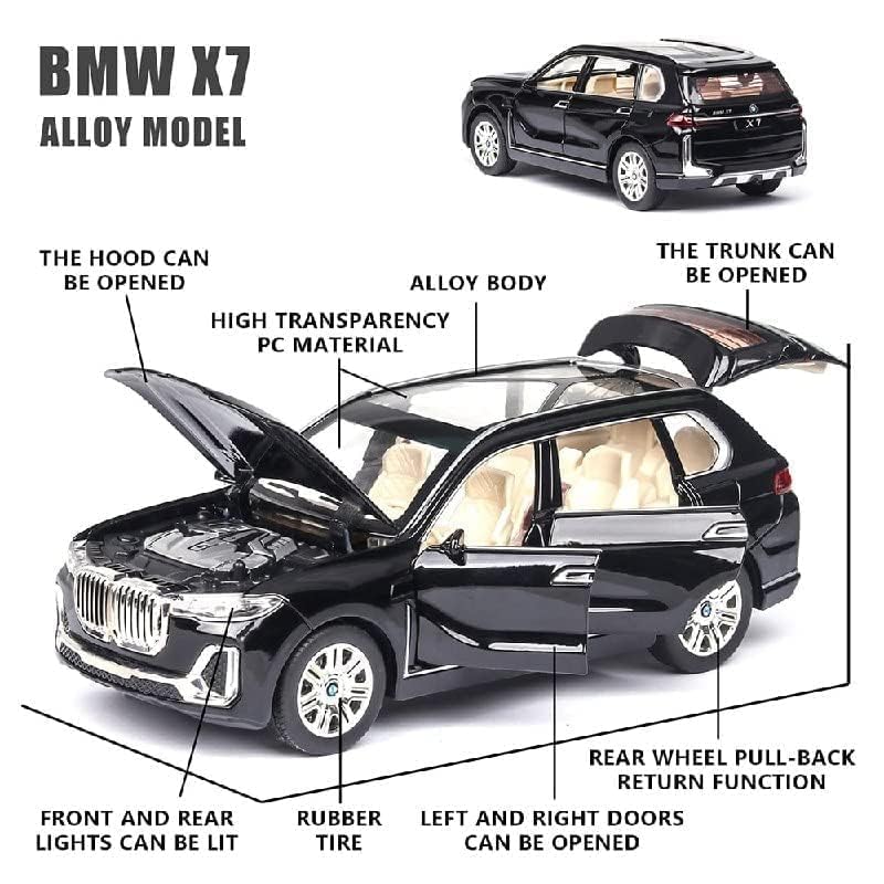 Image of Play Boy 1:32 BMW X7 SUV Model Diecast Metal Alloy Pullback Toy Vehicle with Openable Doors Light and Music Car for Kids (Multicolor)