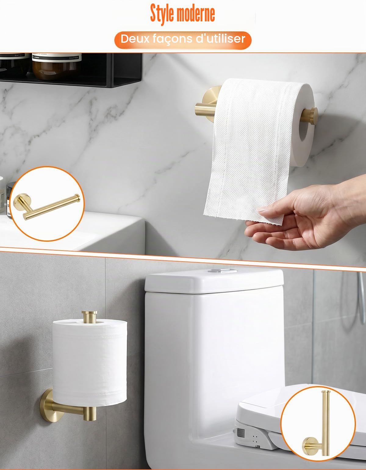 YUET Porte-Papier Toilette en Acier Inoxydable 304 Fixation Murale Support Porte Rouleau Papier Toilette pour Salle de Bain Accessoire de Derouleur Papier Distributeur Toilette WC en Or Brossé