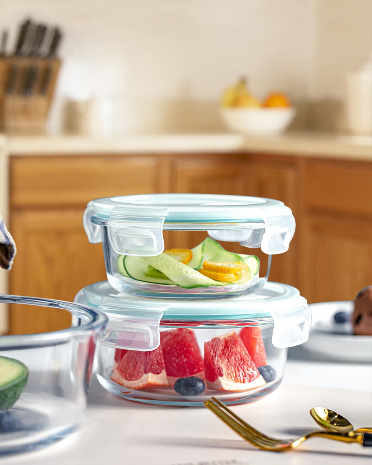 heuchaey Set per conservazione degli alimenti, contenitori vetro,a prova di liquidi,con valvola di sfiato, coperchio trasparente, per microonde,frigorifero,lavastoviglie,materiale per uso alimentare