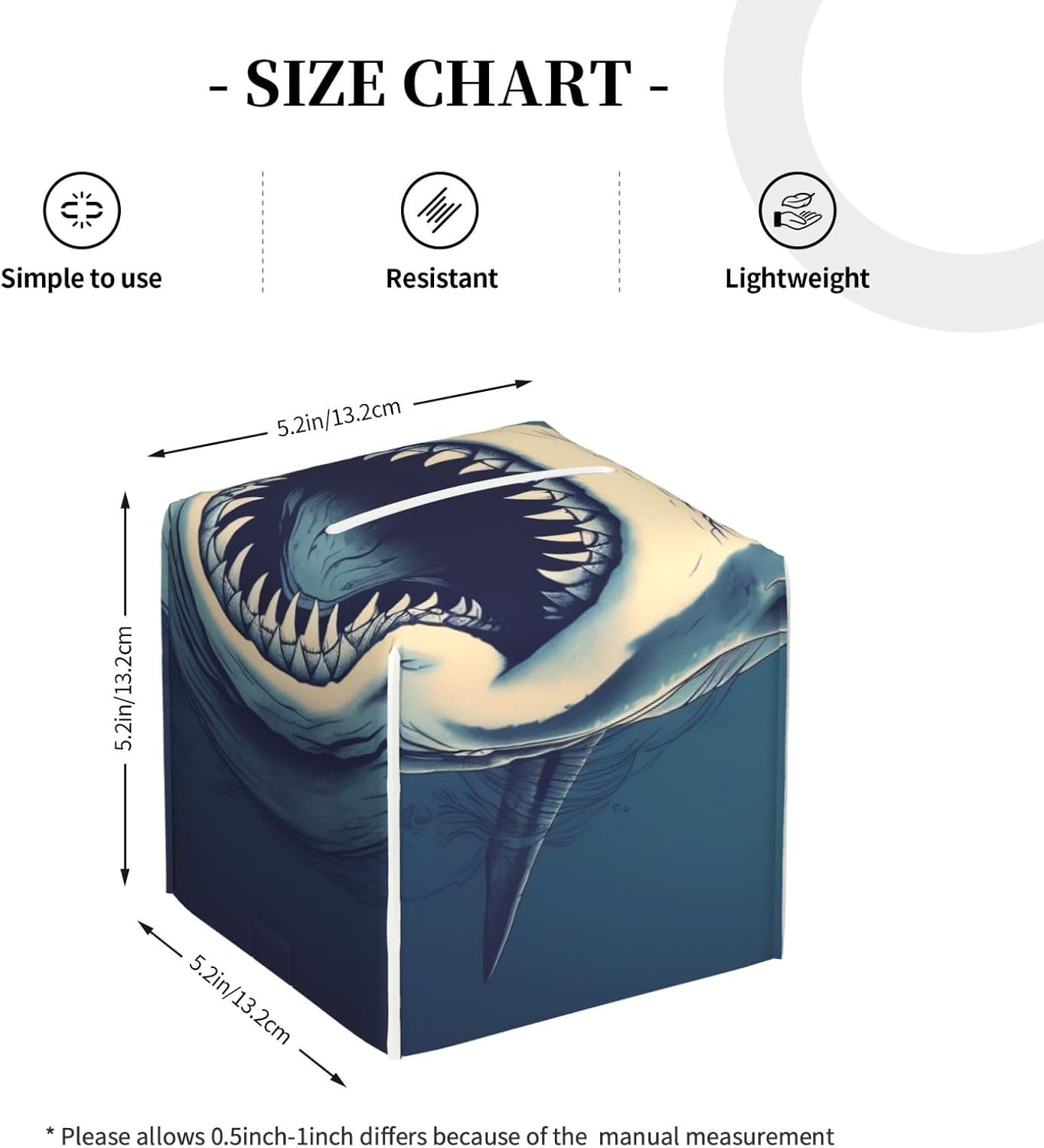 Pu Leather Cube Tissue Box Holders Modern Waterproof Square Tissue Box Cover Cool Shark Facial Paper Holder for Bathroom Kitchen Nightstand Office Home Decor image 3