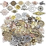 Jewelry Connectors Charms, 100 Gram Flower Tibetan Style Mixed Flower Shape Pendants Metal Beads Link Connector Charms for DIY Earring Necklace Jewelry Making