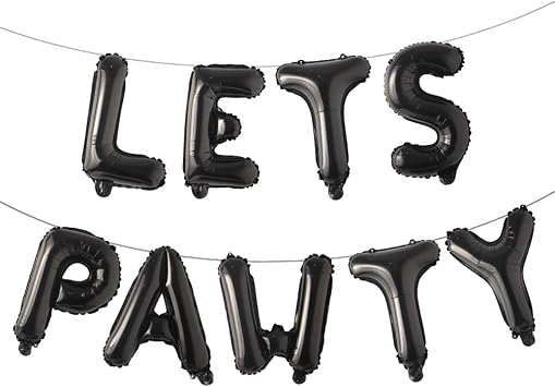 9PCS 16 Foil Balloon Dog Pet Birthday Lets Pawty Balloons,Happy Birthday Banner for Pet Dog Party Supplies Decoration Set Black