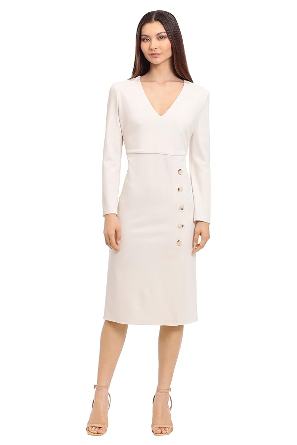 Maggy London Women's V-Neck Midi with Side Skirt Buttons Detail by Maggy London - Used condition - US$38.50