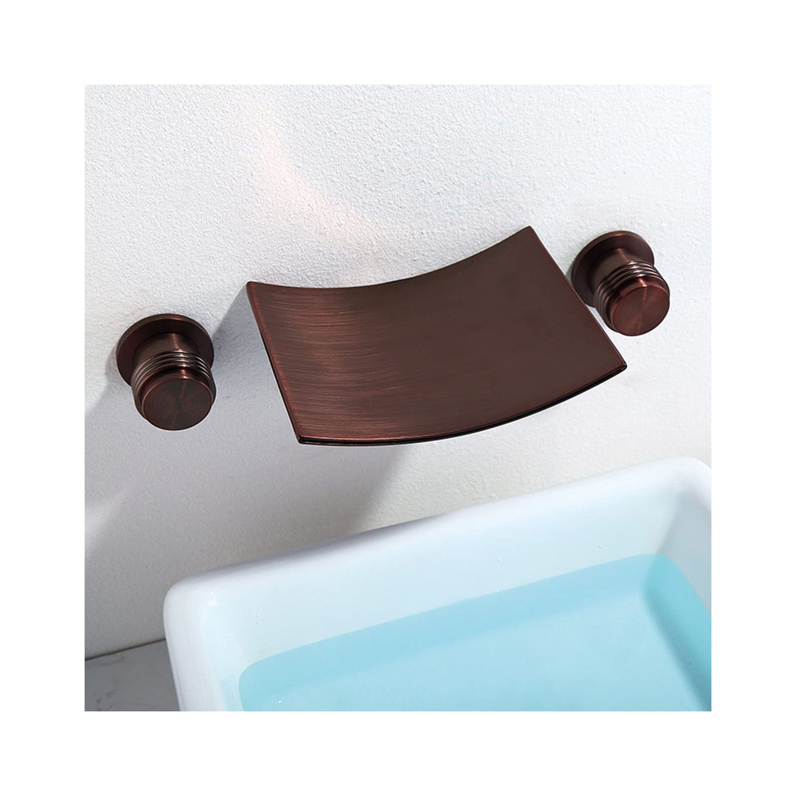 Grifo de baño Grifo de Lavabo de baño de Pared Grifo Mezclador de Lavabo de Doble manija Grifo de Lavabo de latón en Cascada Grifo de Lavabo de Recipiente de baño de Agua fría y Caliente Ajustable,