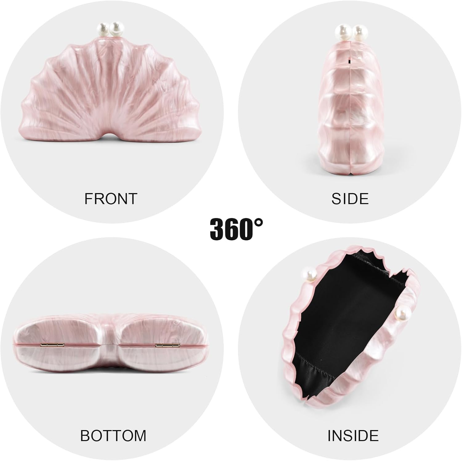 Women Acrylic Shell Shaped Clutch Luxury Marble Acrylic Chain Shoulder Bag Wedding Party Purses - Image 6