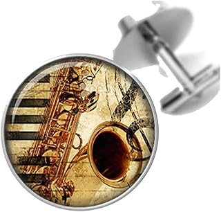 Death Devil Handmade Cuff Linksï¼ŒSaxophone on Music Grunge Background Cufflinks Groomsmen Wedding Party Fathers Dads Menï¼ŒGift of Love