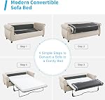 Mjkone Queen Size Pull Out Sofa Bed with Nailhead Armrests, Sleeper Sofa Bed with Thickened Cushions and 3.2” Foam Mattress, 2-in-1 Convertible Sleeper Couch Beds for Living Room Guest Room, Beige