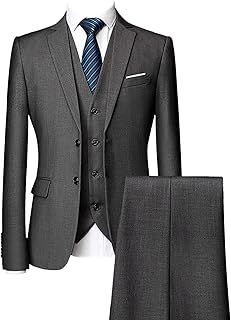 Mens 3 Pieces Luxury Slim Fit Suit 2 Button Business Solid Blazer Sets Casual Party Wedding Jacket Vest Pants Set
