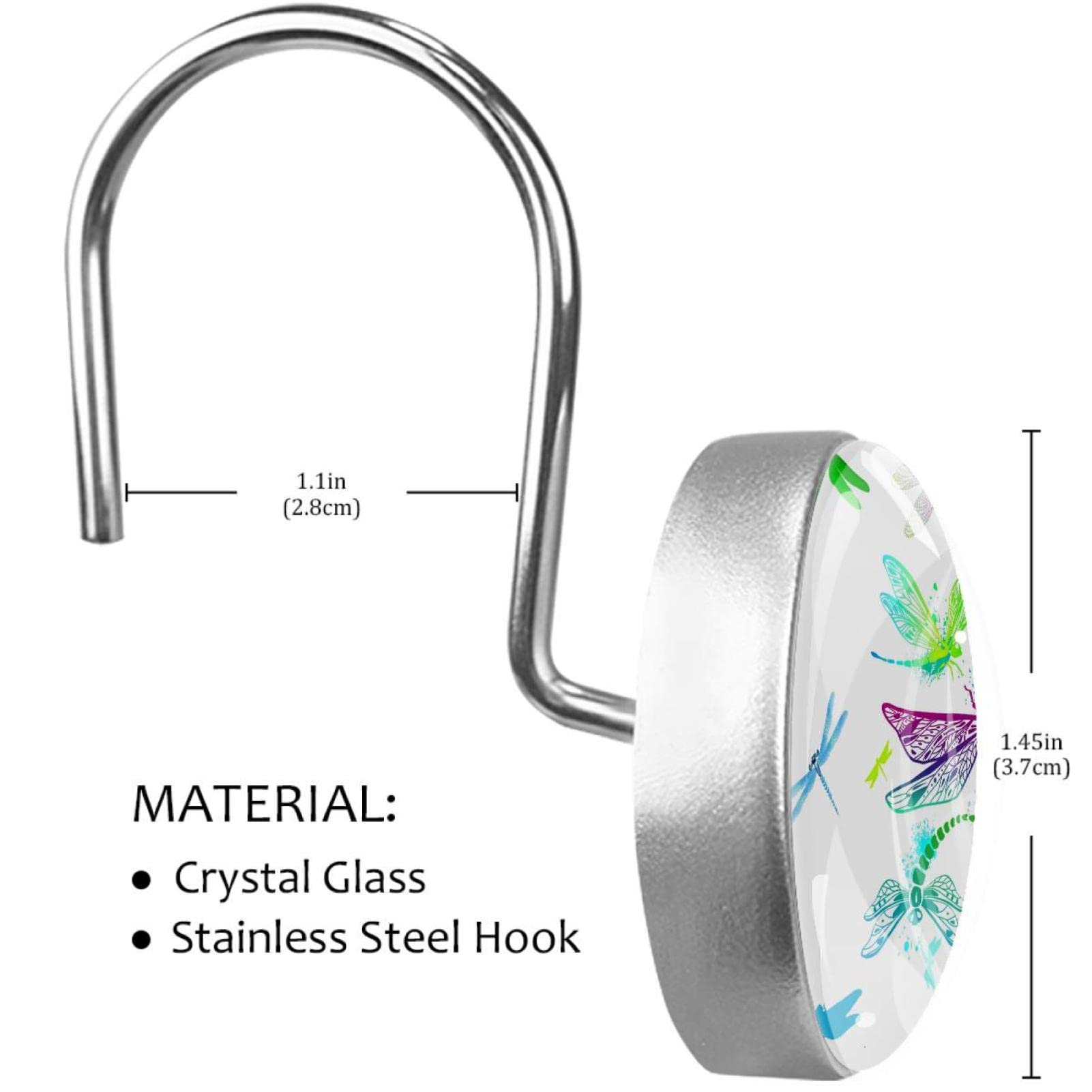 Aimoye, ganci per tenda da doccia a forma di libellula, in nichel spazzolato antiruggine, anelli con ciondolo a forma di libellula, set di accessori per decorare il bagno con naturale, foresta