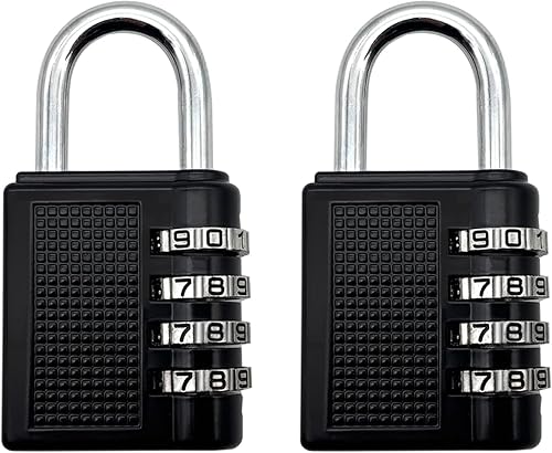 Candado de combinación de 4 dígitos, cerradura de seguridad impermeable negra, paquete de 2, acero resistente para taquillas de gimnasio escolar,