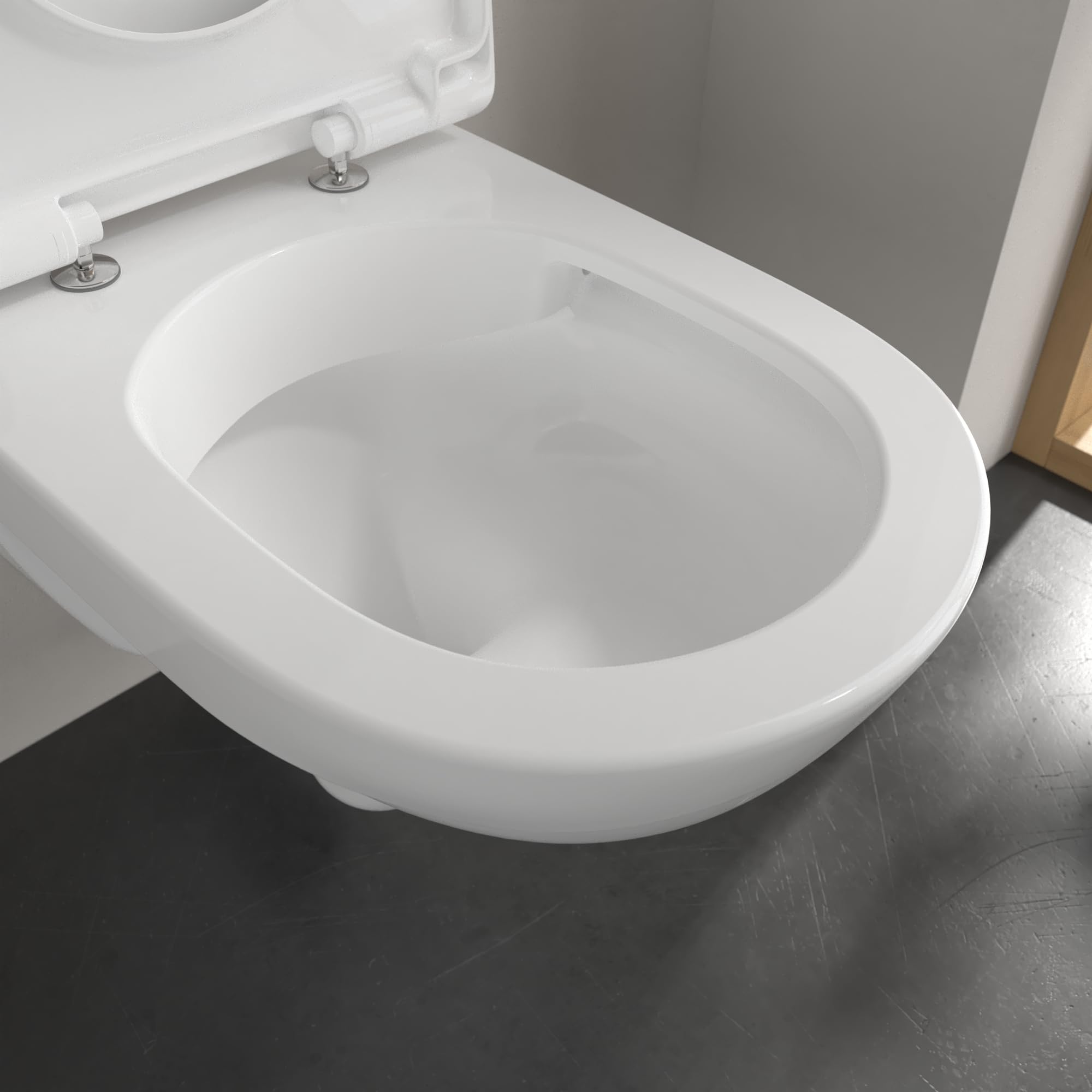 Conjunto de inodoro Villeroy & Boch O.novo – Blanco Alpin CeramicPlus | Set inodoro suspendido sin brida de salida directa y asiento con caída amortiguada, ahorro de agua