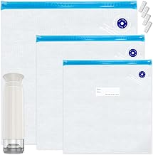 Sous Vide Bags,20pcs Reusable Vacuum Sealer Bags Kit,15 Mixed Sizes BPA Free Zipper Bags for Food,1 Hand Pump,4 Sealing Clips,1 Hand Pump for Food Storage and Sous Vide Cooking