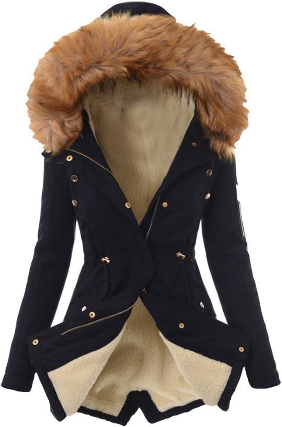 Women's Casual Coats Warm Coat Jacket Outwear Fur' Lined Trench Winter Hooded Thick Overcoat
