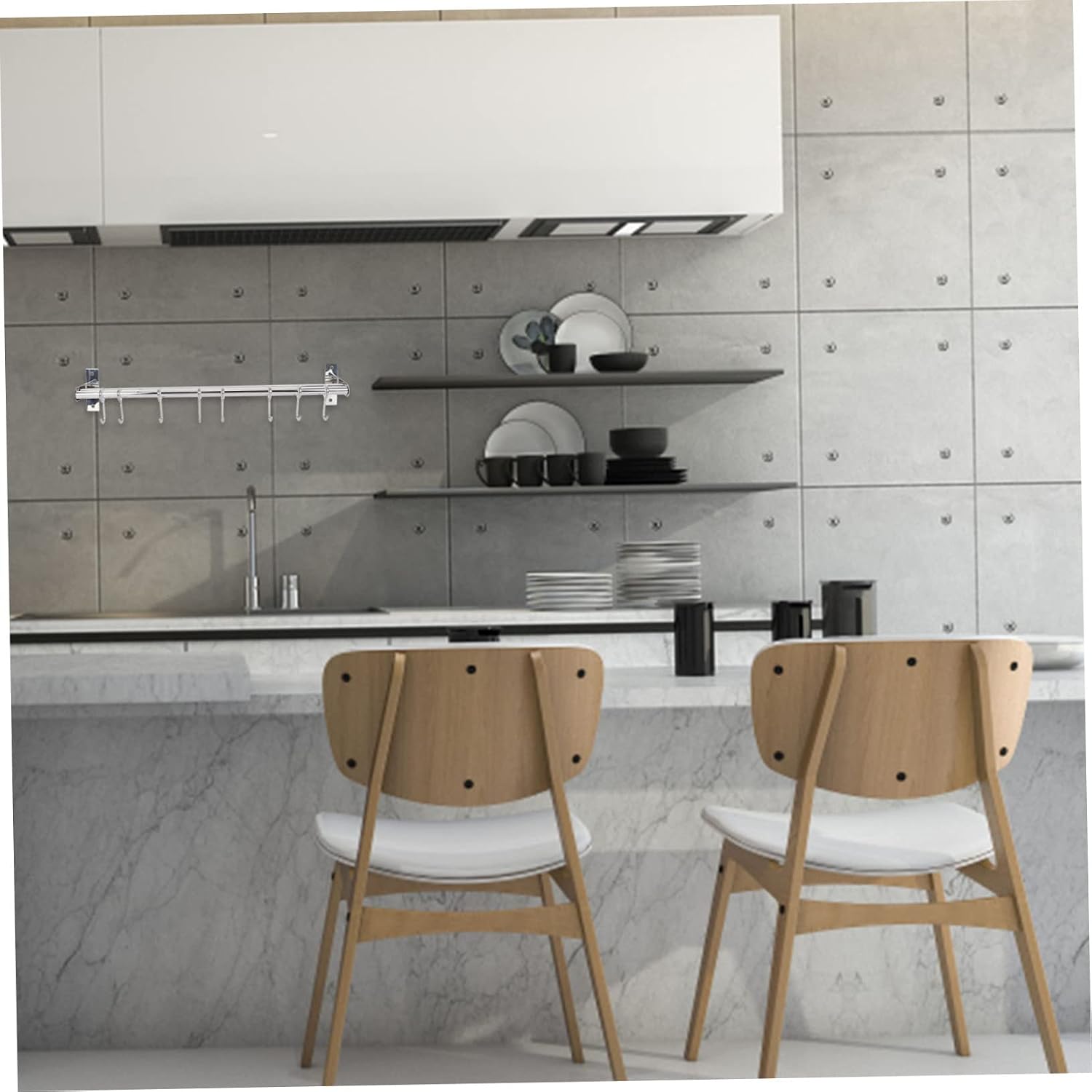 Mikinona 1piece Stainless Steel Kitchen Hook Rack Rustproof Double Pole Utensil Hanger for Organization Includes Hanging Hooks for Easy Installation