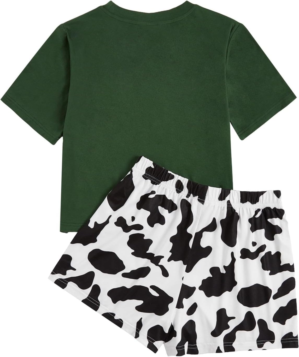 WDIRARA Women's Cartoon Cow Print Short Sleeve Tee and Shorts Pajama Set - Image 2