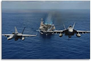 F-18 Hornet Fighter Blue Creative Landscape Picture US Navy Aircraft Carrier Military Poster Boy Bedroom Cool Aircraft Wall Decoration Office Aviation Aircraft Large Wall Art Gift Canvas Wall Art Pri