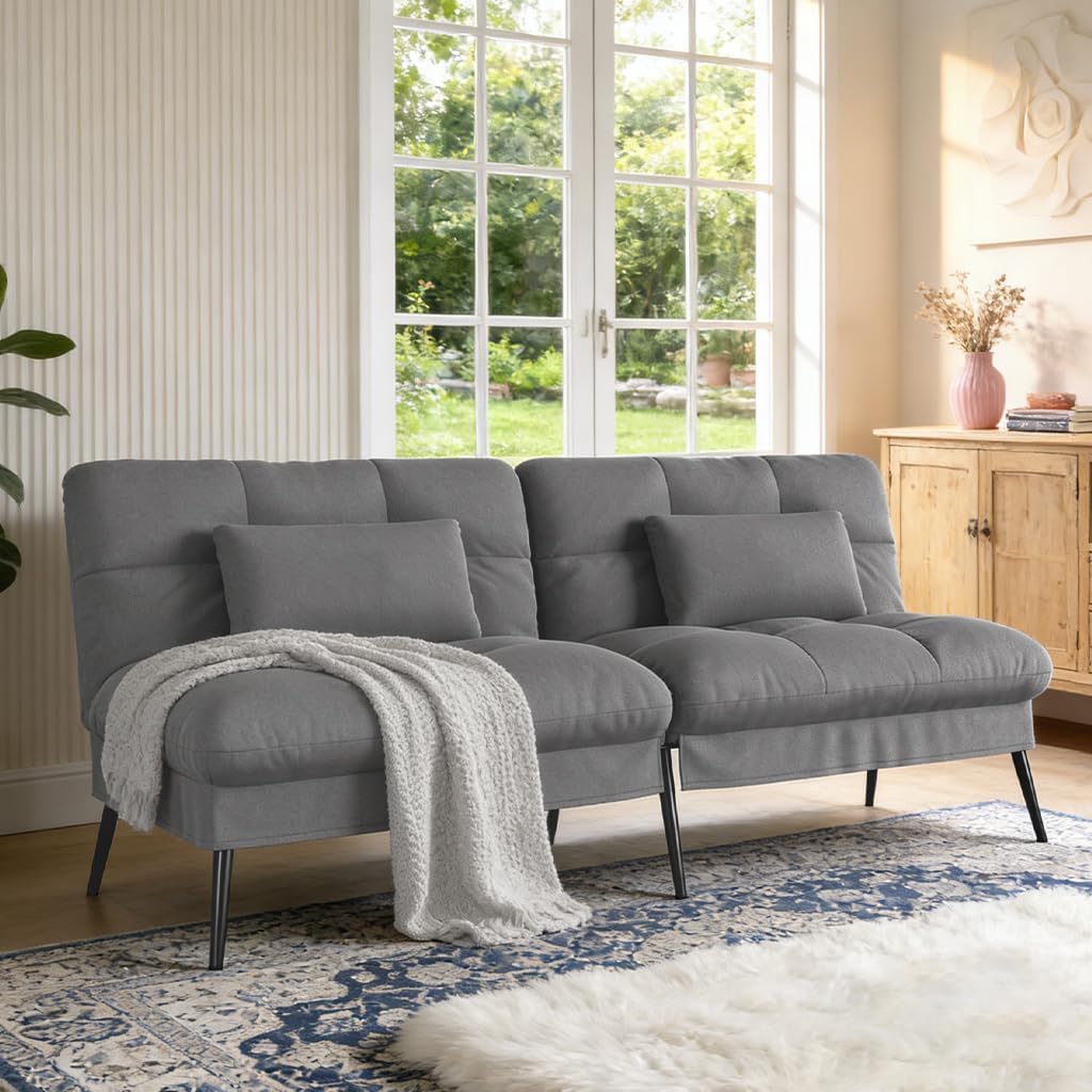 Photo 1 of *** USED/MINOR DAMAGE/UNKNOWN MISSING PARTS OR HARDWARE***COMHOMA 72?Futon Sofa Bed,Modern Convertible Sleeper Sofa, Fabric Futon Couch with Multi-Position Backrest for Living Room Furniture (Grey)
