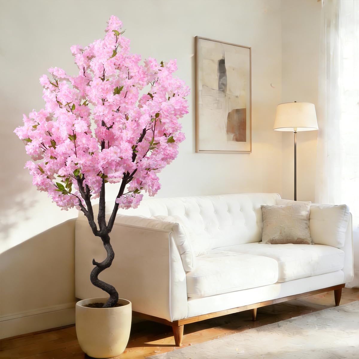 BINCUE Artificial Pink Cherry Blossom Tree Fake Tree Cherry Blossom Decor Fake Flowers Faux Flowering Tree Pink Flowers Floral for Indoor Outdoor Room Home Decor Spring Gift 6FT Pink-01ap