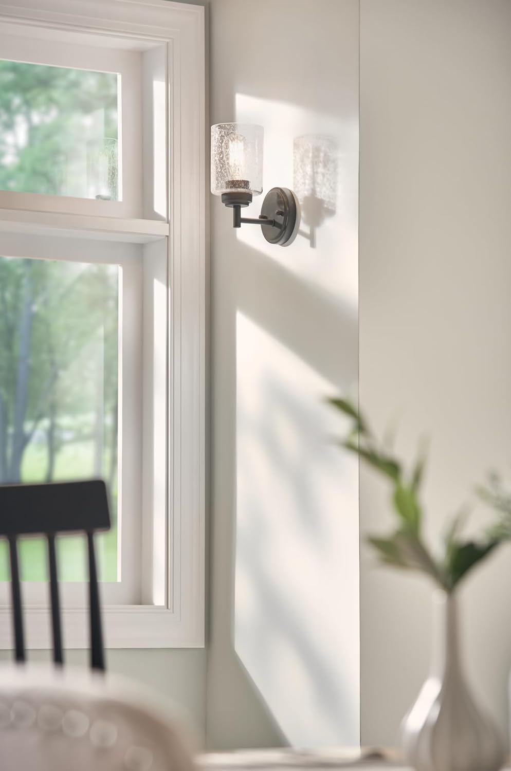 Kichler Winslow 9.25" Wall Sconce in Brushed Nickel, 1-Light Modern Wall Mount Fixture with Clear Seeded Glass , 45910NI