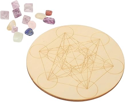 Healing Crystal Grid Board Set Composite Wood Chakra Stones for Positive Energy, Meditation, and Sleep, for Crystal Lovers A05