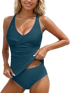 Women Tankini Swimsuit with Shorts - Tummy Control Two Piece Sporty Bathing Suit Quick Dry Training Swimwear for Vacation Navy,M