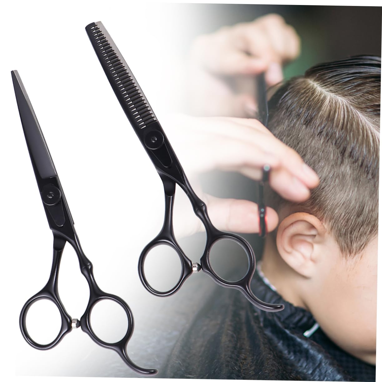 Set Forbici Professionali Taglio Chioma 2 Pezzi Nero Acciaio | Pettine Incluso, Impugnatura Ergonomica, per Casa e Salone, Prevenzione Danni ai Chioma