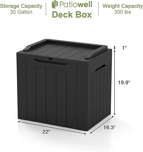 Vista 52 de Patiowell 30 Gallon Resin Deck Box, Outdoor Storage Box for Patio Furniture, Deliveries, Pool Supplies,Waterproof and Lockable, Grey