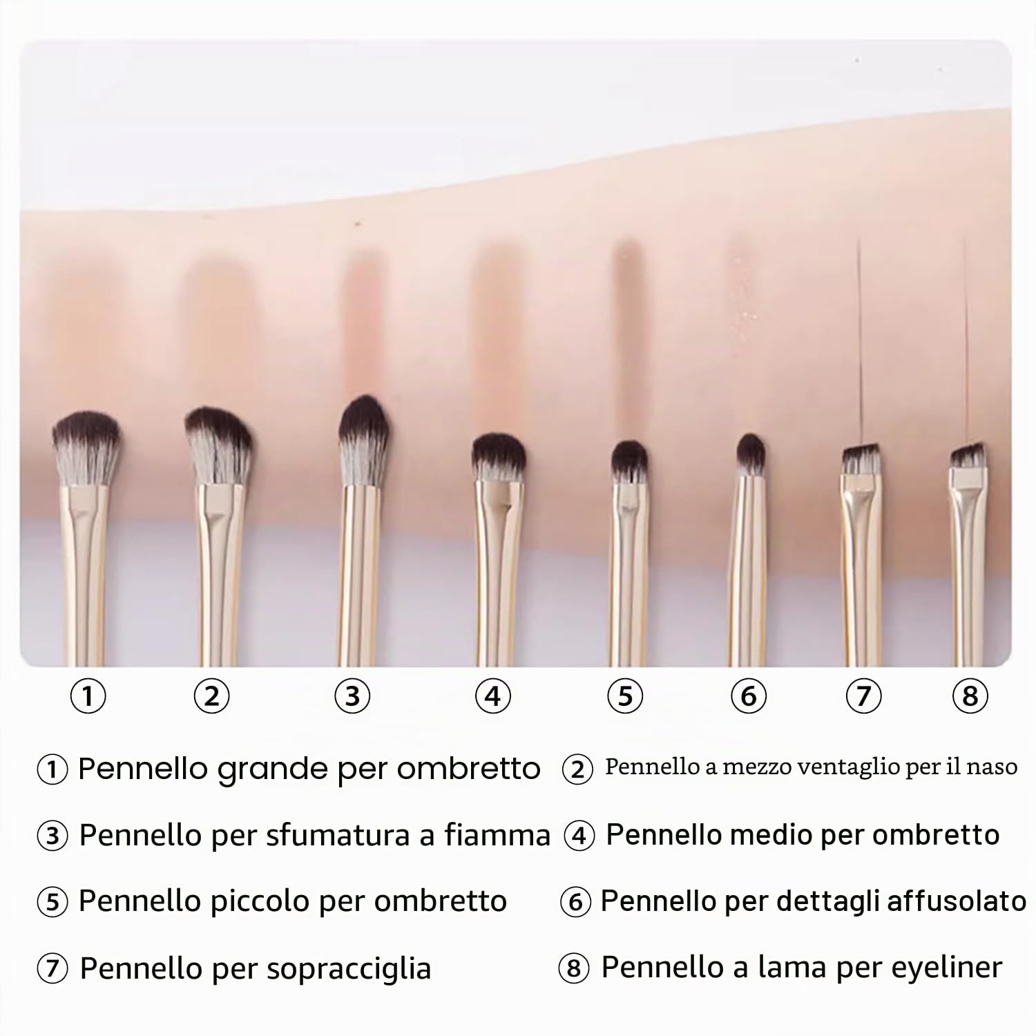 8 Pezzi Pennelli per Occhi, Pennelli Make Up Set, Pennelli Trucco con Trousse in Pelle PU, Pennello per Ombretto, Pennello per Sopracciglia, Pennello per Eyeliner, Pennello per Sfumatura