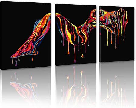 Novatique Nude Woman Wall Decor Sexy Wall Art Abstract Body Painting Prints Ready to Hang Sexy Posters Picture Fashion Naked Girl Artwork Home Decor for Bedroom Bathroom, 12 x 16 x 3Pcs