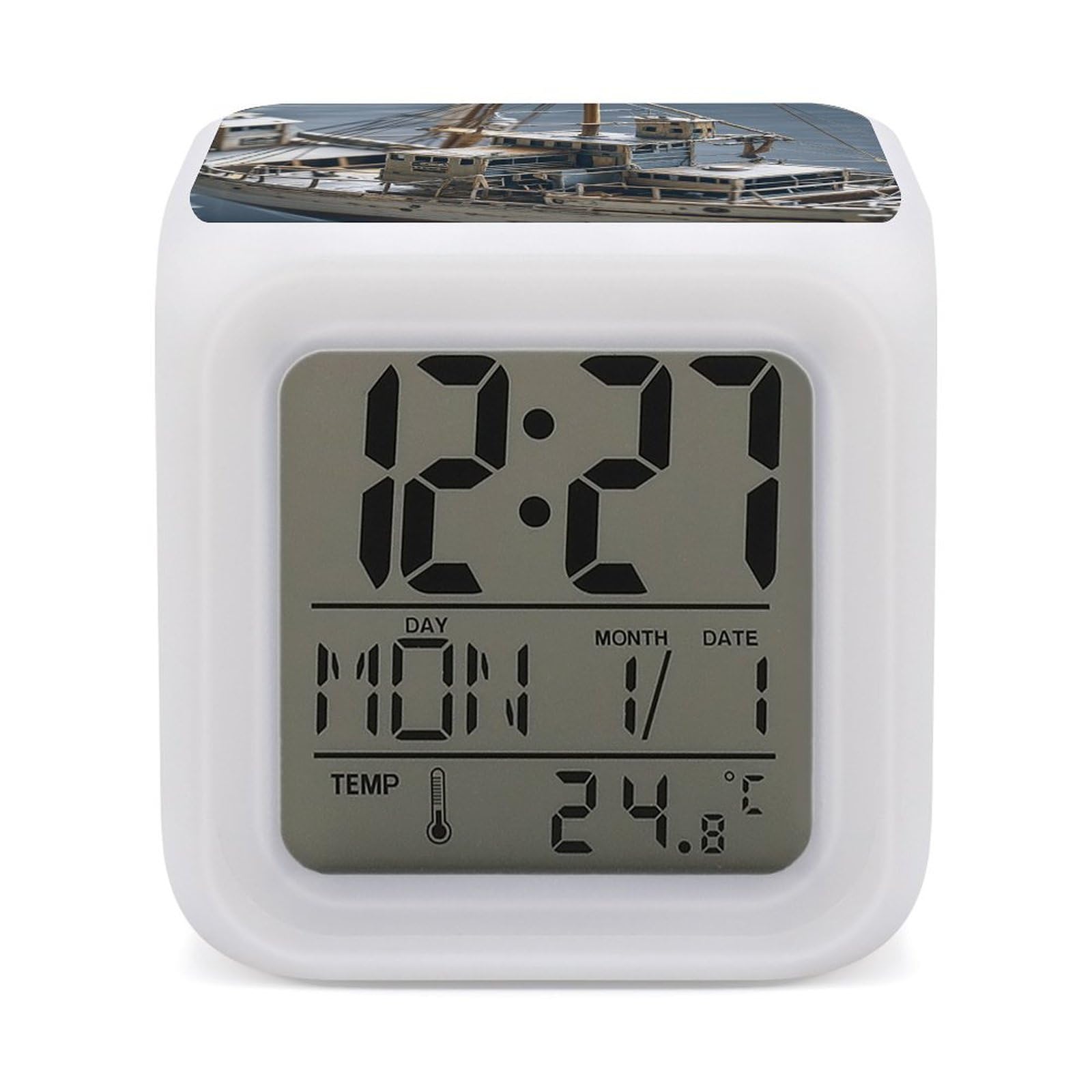 VstaDank Boat Alarm Clock Sleep Trainer 7 Color Changing Night Light Modern Touch Bedside Lamp Fashion Digital Clock with Temperature Display Wake Clocks for Loud Alarm