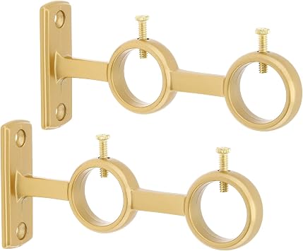 Double Curtain Bracket, 2 Pcs Heavy Duty Holder for 1" and 5/8" Rods, Wall Mounted Holder for Living Room, Bedroom Curtains, Drapery Gold