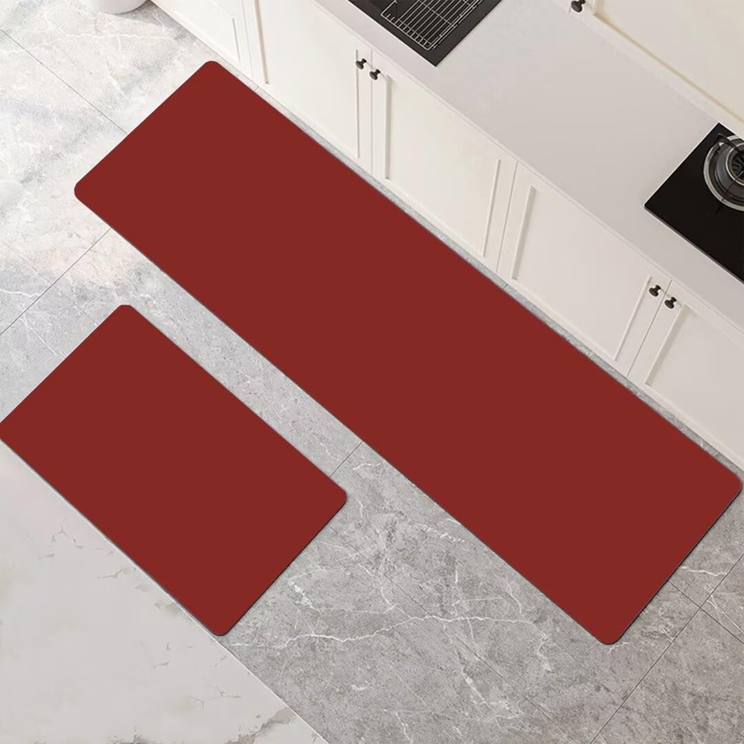 Alfombras de cocina lavables y antideslizantes con secado rápido en rojo, juego de 2 piezas