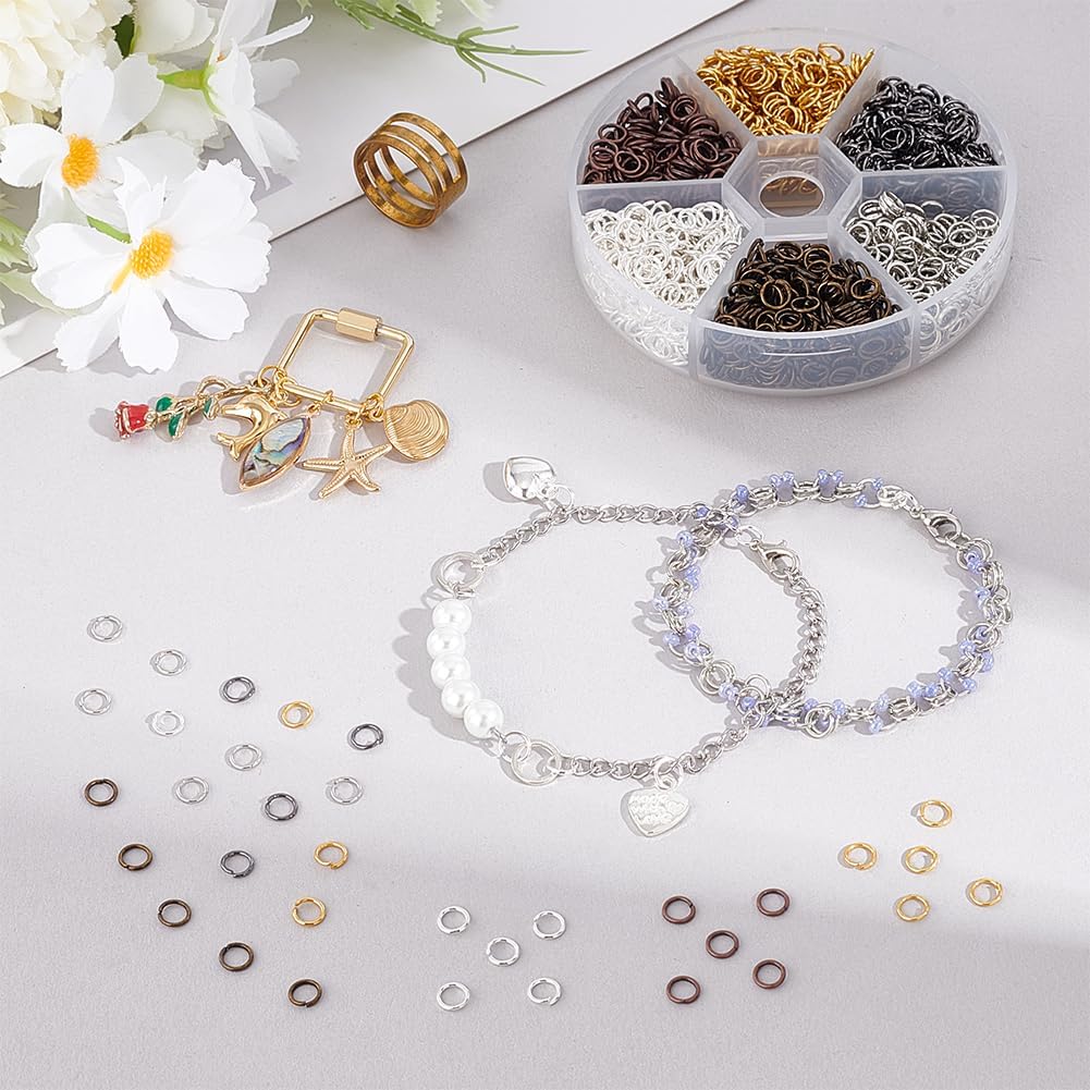 PH PandaHall About 2300 Pcs Iron Open Jump Rings Unsoldered Diameter 5mm Wire 21-Gauge 6 Colors for Jewelry Findings