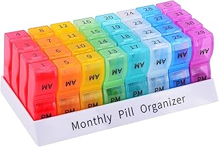 GREENCYCLE Monthly Pill Organizer 2 Times a Day, 30 Days Pill Box AM PM, 4 Week Pill Cases, One Month Pill Medicine Container Small Separate Compartments to Hold Vitamins, Fish Oil, Supplements