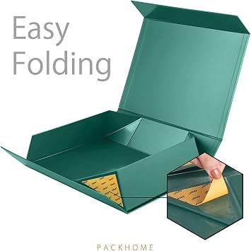 PACKHOME 7 Large Gift Boxes 13.5x10x3.5 Inches, Sturdy Shirt Boxes with Magnetic Lids for Multiple Occasions (Glossy Green)