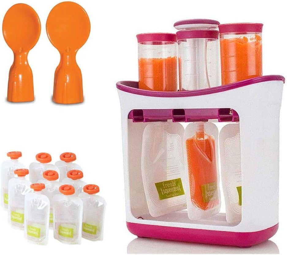 Mold Your Memories Baby Food Maker and Pouch Squeeze Station for Storing Homemade Vegetable Puree, Fruits, Soups and Smoothie (Purple)