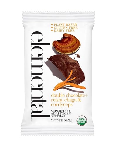 Elemental Superfood Barras de semillas, doble chocolate + Reishi, Chaga & Cordyceps Adaptógeno superalimentario, 1.8 onzas, paquete de 12,