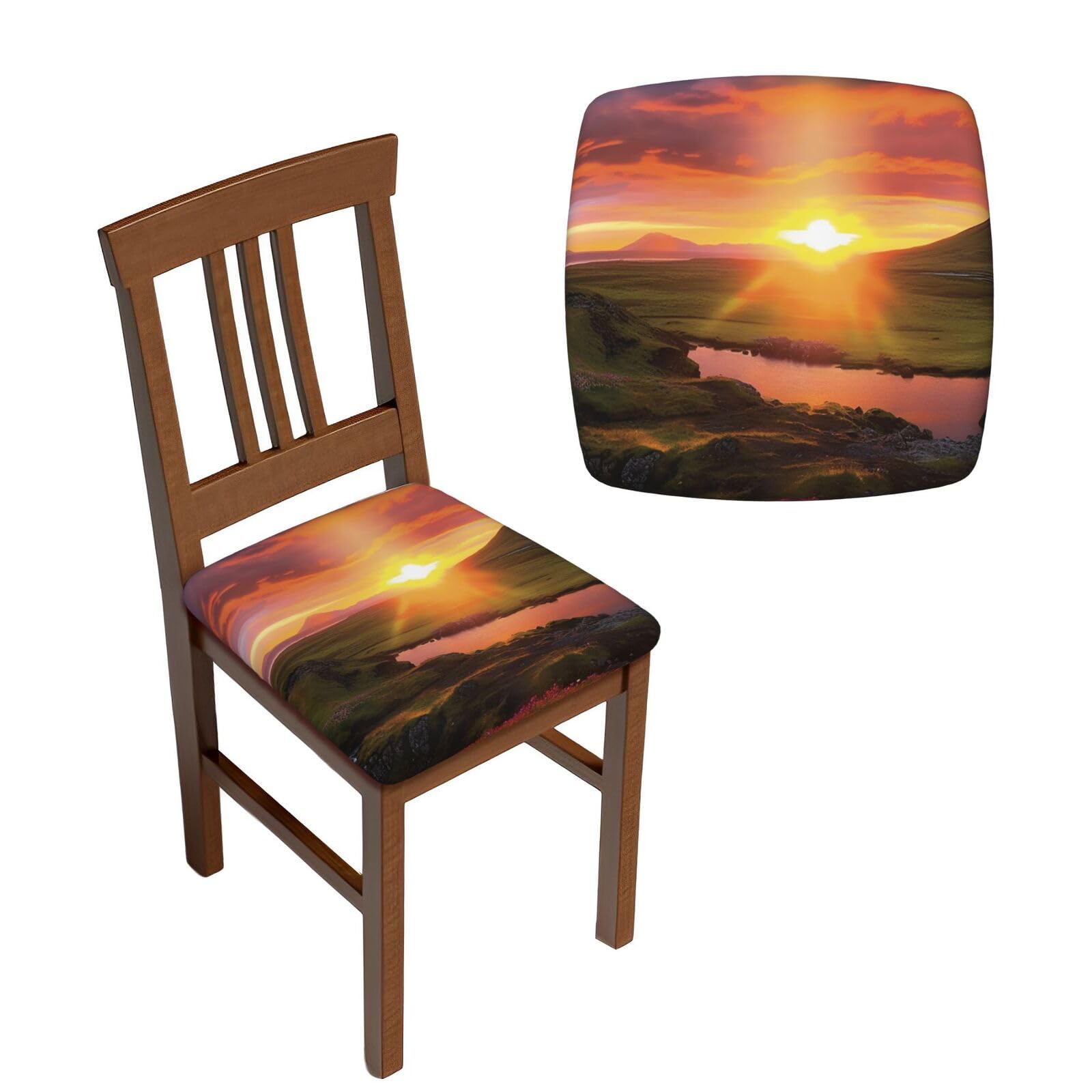FodPand 2PCS Dining Chair Covers for Dining Room Iceland Sunset Chair Seat Cover Stretch Parsons Chair Slipcover Removable Washable Seat Cushion Slipcovers Cover for Kitchen Office