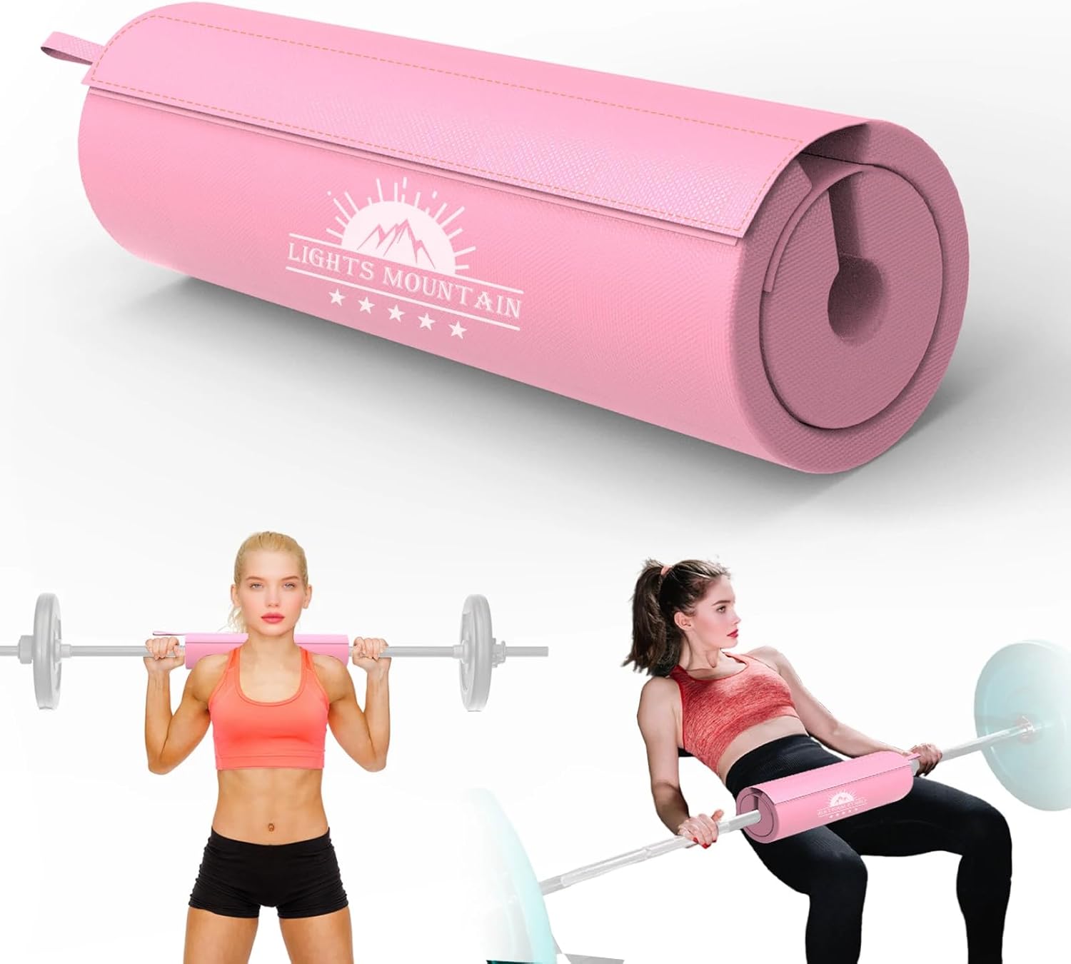 2-in-1 Thick Foam Barbell Pad - Non-Slip for Hip Thrust, Squat, Neck & Shoulder Pain Relief, Fits Standard/Olympic Bars, Pink (for Women)