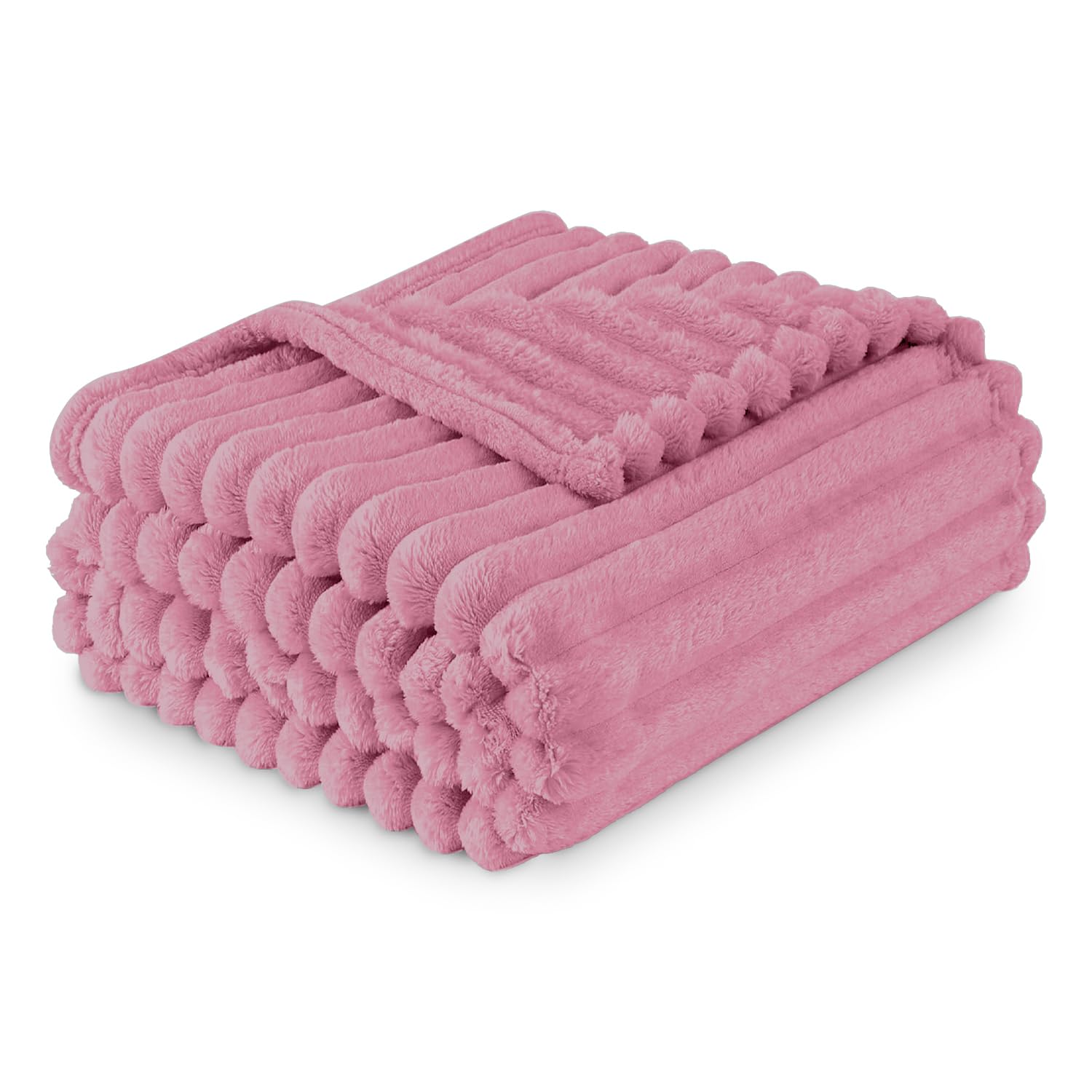 GC GAVENO CAVAILIA Luxury Faux Fur Ribbed Blanket Sofa Large Throw 200 x 240 Cm - Thermal Warm & Cosy Thick Fluffy Throws - Fleece Blanket Throw For Sofa Bed Couch - Blush Pink
