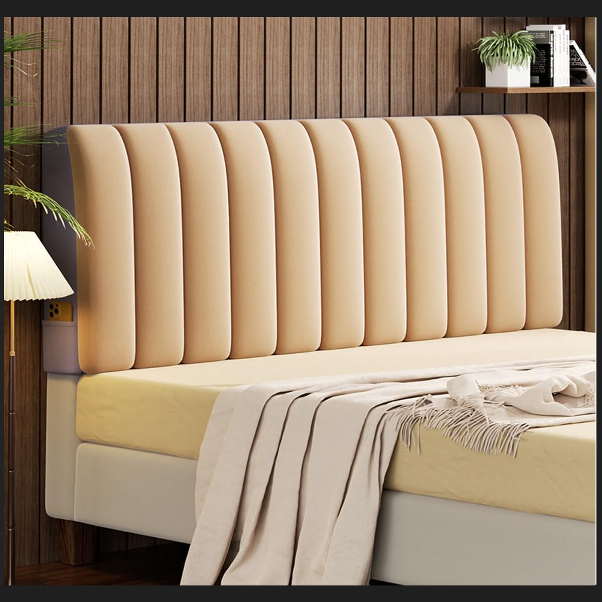Stretch Velvet Headboard Cover Double/Single King Size/Super King Size/Bed Headboard Cover Protector Slipcover,for Bedside Decoration Protection Dust Cover ( Color : Brown , Size : 160cm(63inch) )