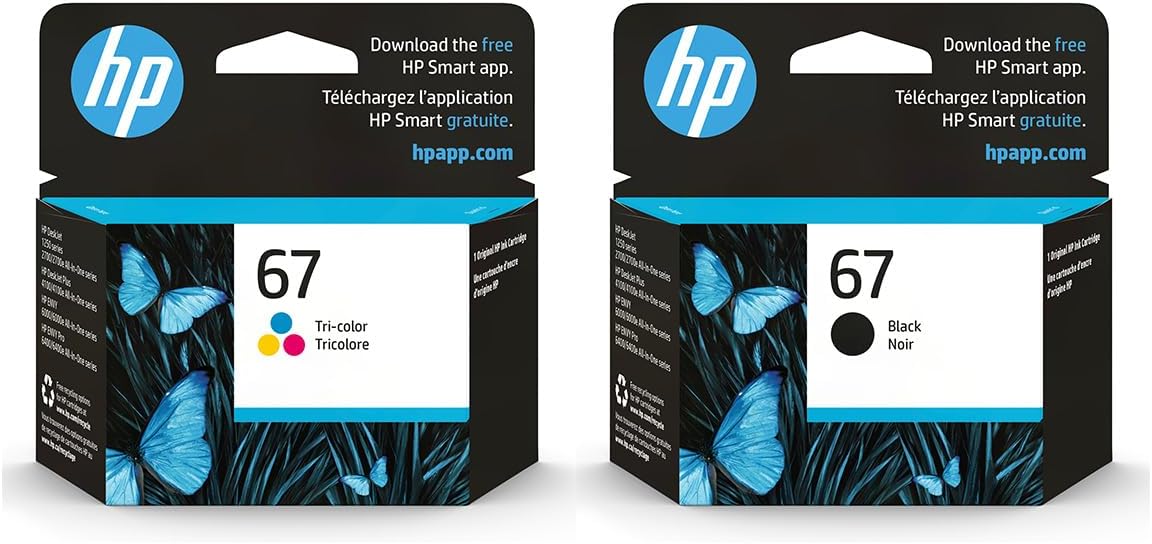 HP 67 Black and 67 Tri-Color Ink Cartridge Bundle (2 Pack)| Works DeskJet 1255, 2700, 4100 Series, Envy 6000, 6400 Series