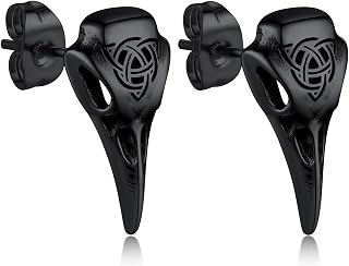 Bandmax Viking Earrings for Women Men Stainless Steel Stud Earrings Viking Celtic knot/Celtic Cross/Raven Skull Earrings Protection Amulet Jewelry