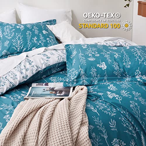Image of Bedsure Full Comforter Set - Teal Blue Bed Set, 3 Pieces Cute Floral Bedding, 1 Soft Reversible Botanical Flowers Comforter and 2 Pillow Shams