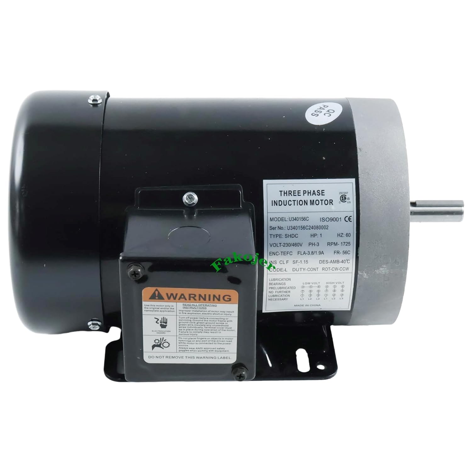 1 HP Three Phase 56C Frame 1725 RPM General Purpose Electric Motor 5/8“ Shaft Diameter 60HZ 230V/460V TEFC